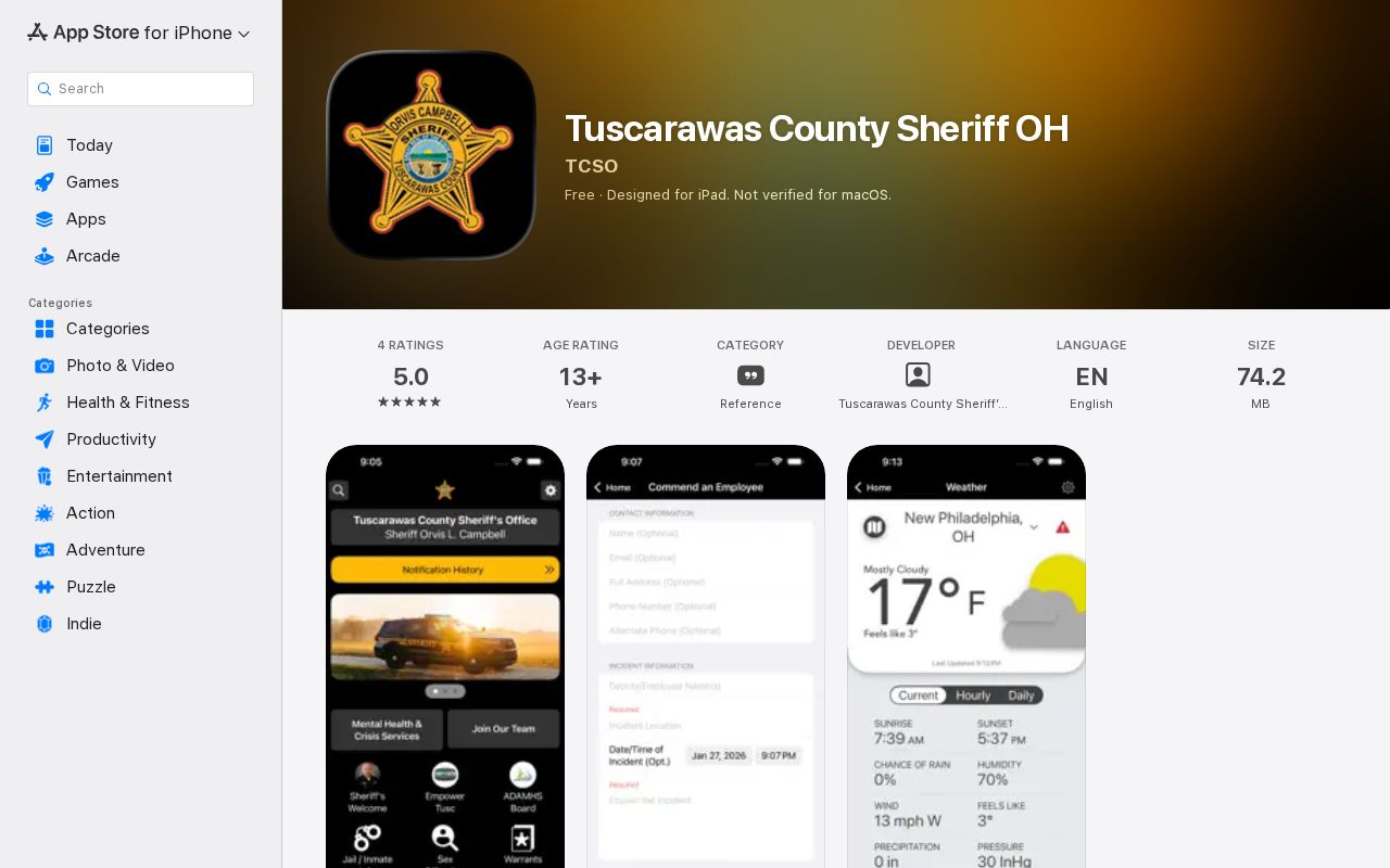 Official Tuscarawas County Sheriff OH app feature listing